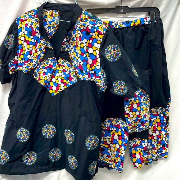 African inspired kente cloth dashiki 2 piece short set men sz L-xl - Picture 1 of 7